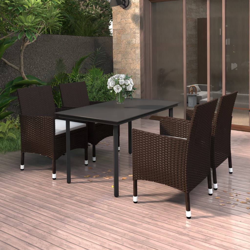 vidaXL 5-tlg. Garten-Essgruppe mit Auflagen Poly Rattan und Glas