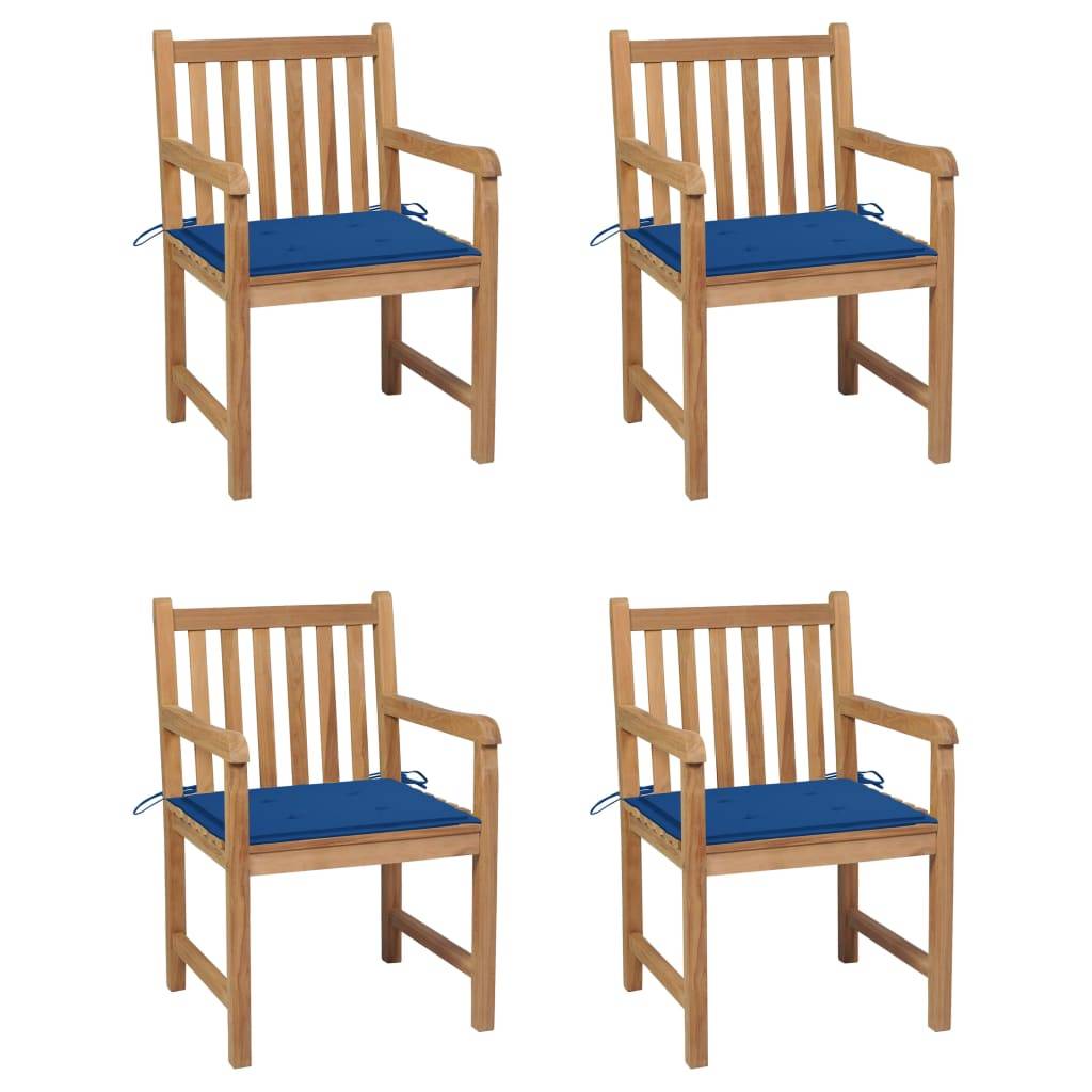 vidaXL Gartenstühle 4 Stk. mit Königsblauen Kissen Massivholz Teak