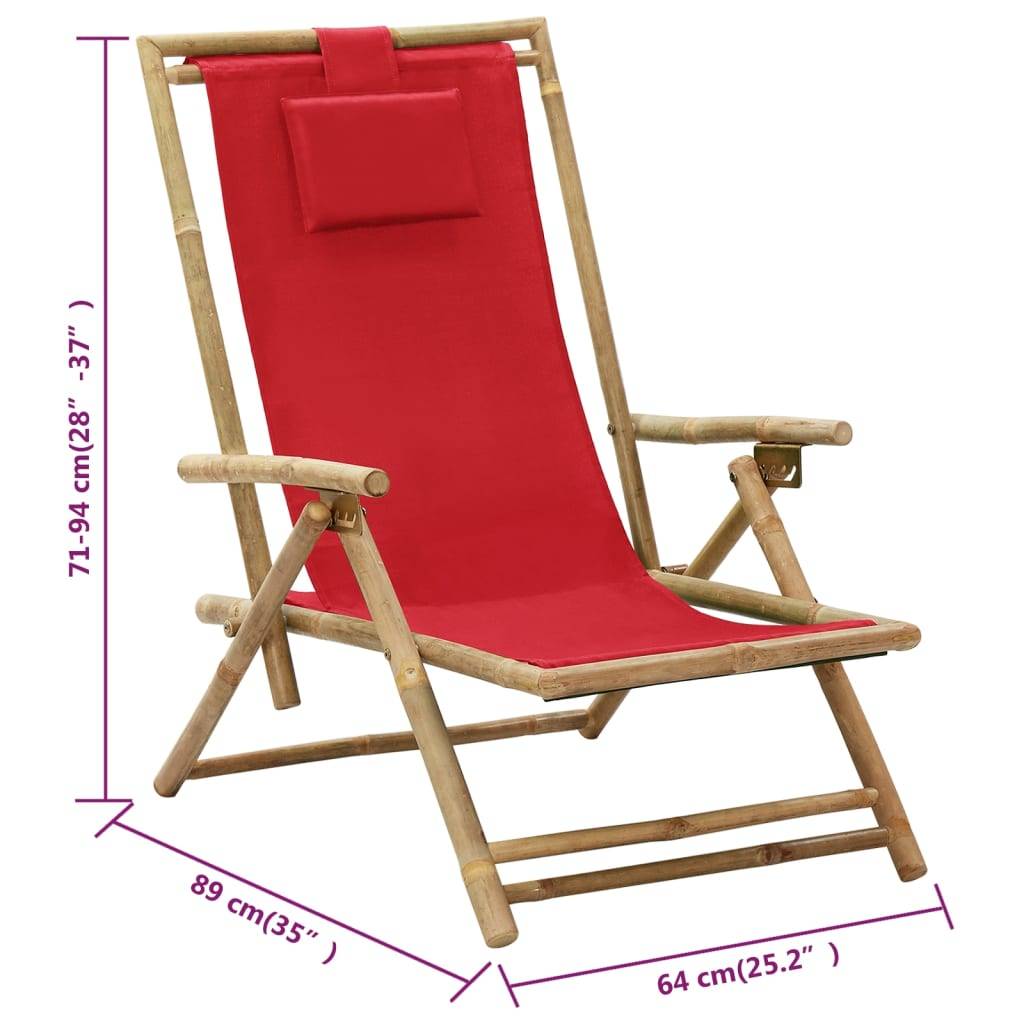 vidaXL Relaxstuhl Verstellbar Rot Bambus und Stoff