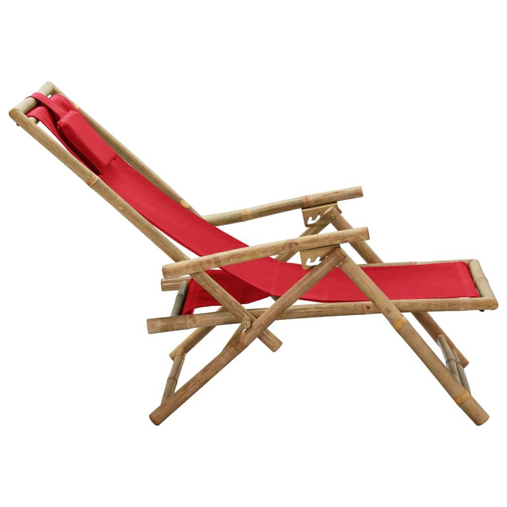 vidaXL Relaxstuhl Verstellbar Rot Bambus und Stoff