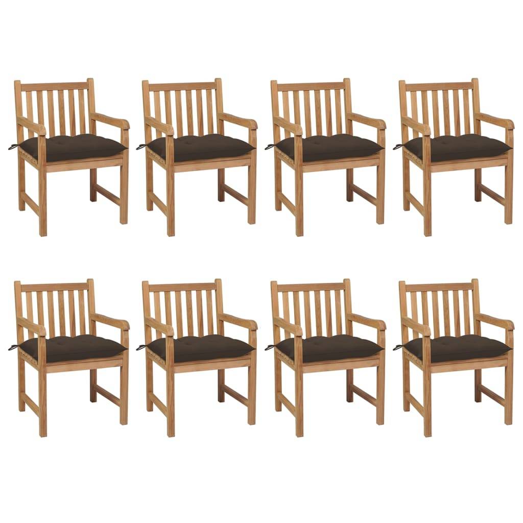 vidaXL Gartenstühle 8 Stk. mit Taupe Kissen Massivholz Teak