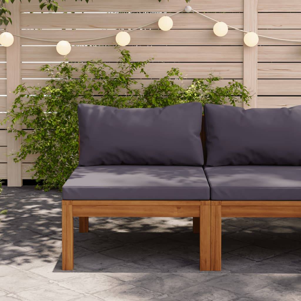 vidaXL Modulares Mittelsofa mit Dunkelgrauen Kissen Massivholz Akazie