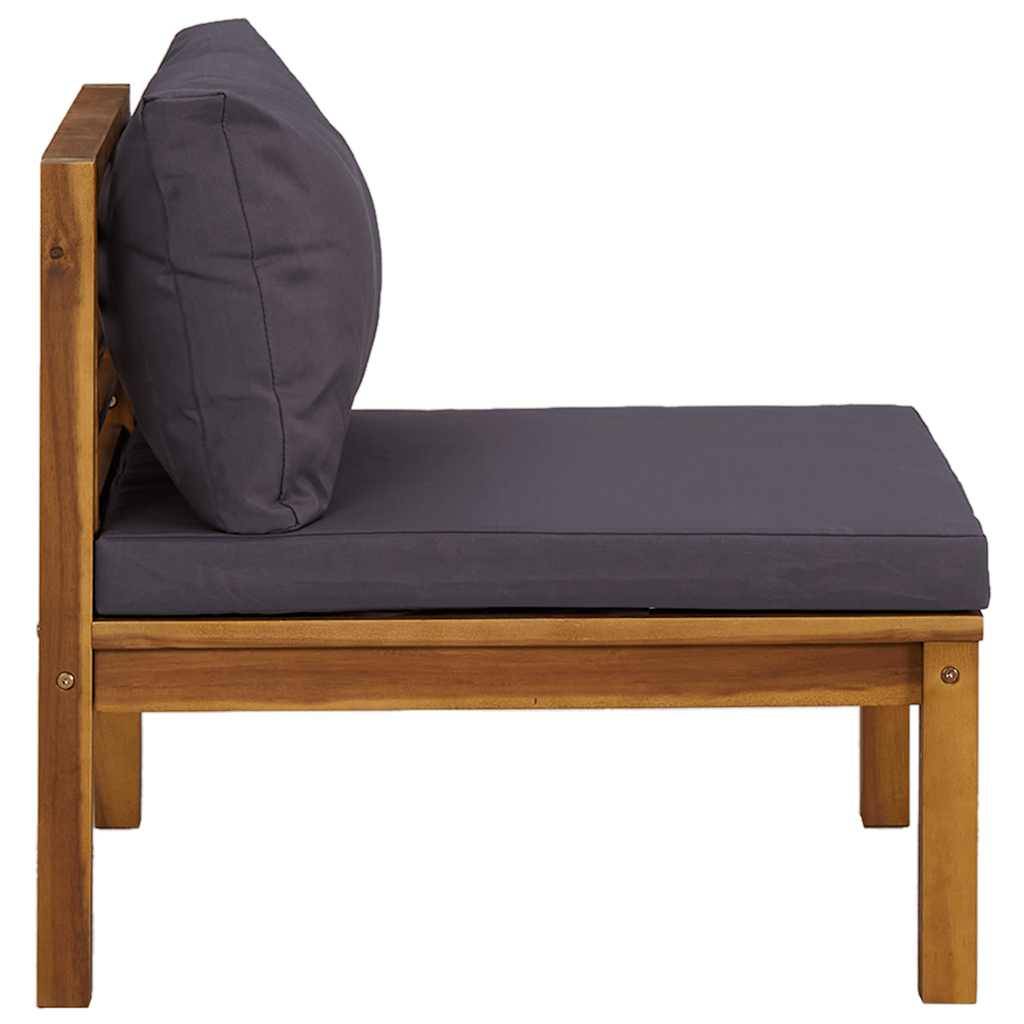 vidaXL Modulares Mittelsofa mit Dunkelgrauen Kissen Massivholz Akazie
