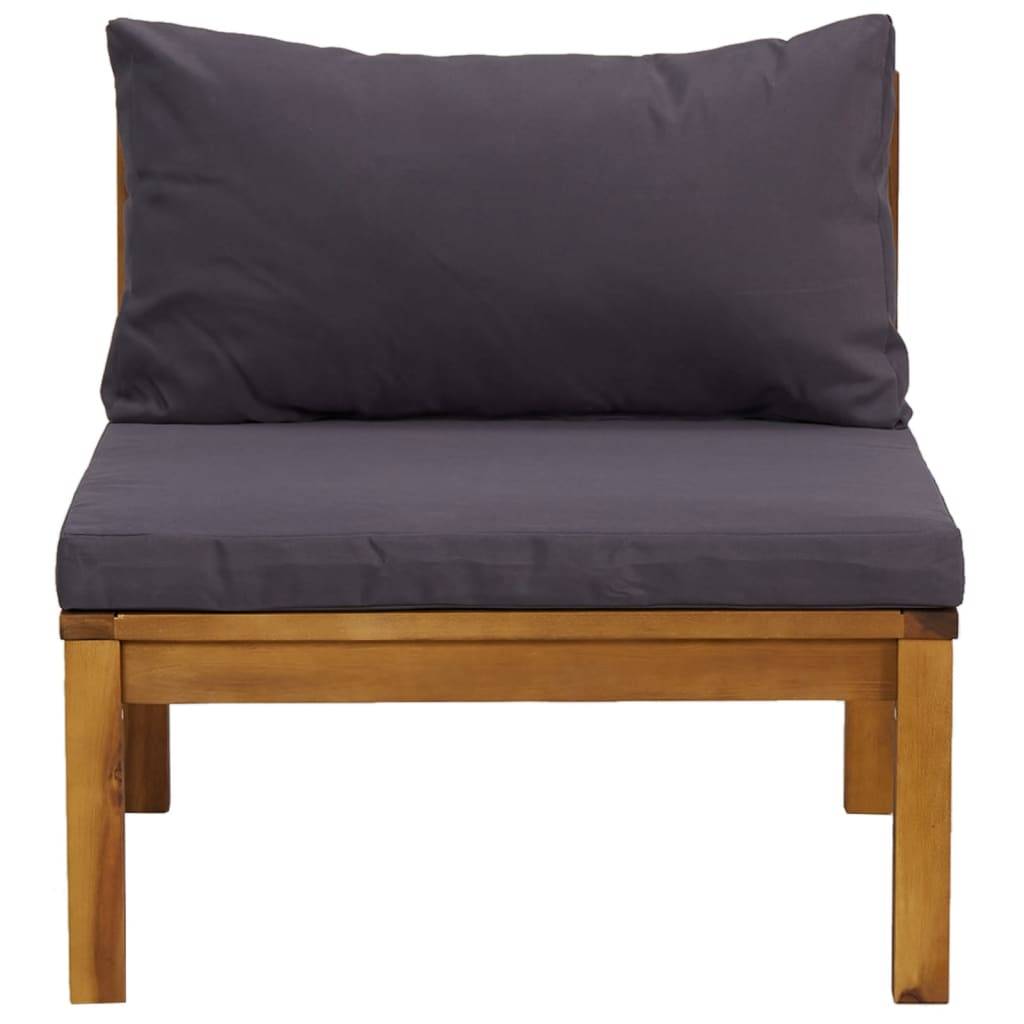 vidaXL Modulares Mittelsofa mit Dunkelgrauen Kissen Massivholz Akazie