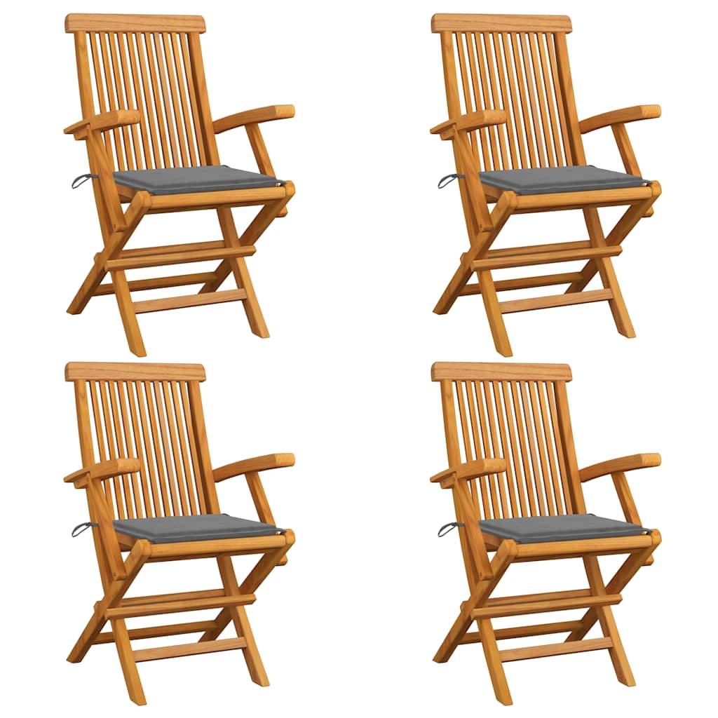vidaXL Gartenstühle mit Grauen Kissen 4 Stk. Massivholz Teak