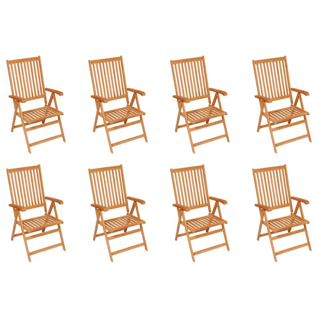 vidaXL Verstellbare Gartenstühle mit Auflagen 8 Stk. Massivholz Teak