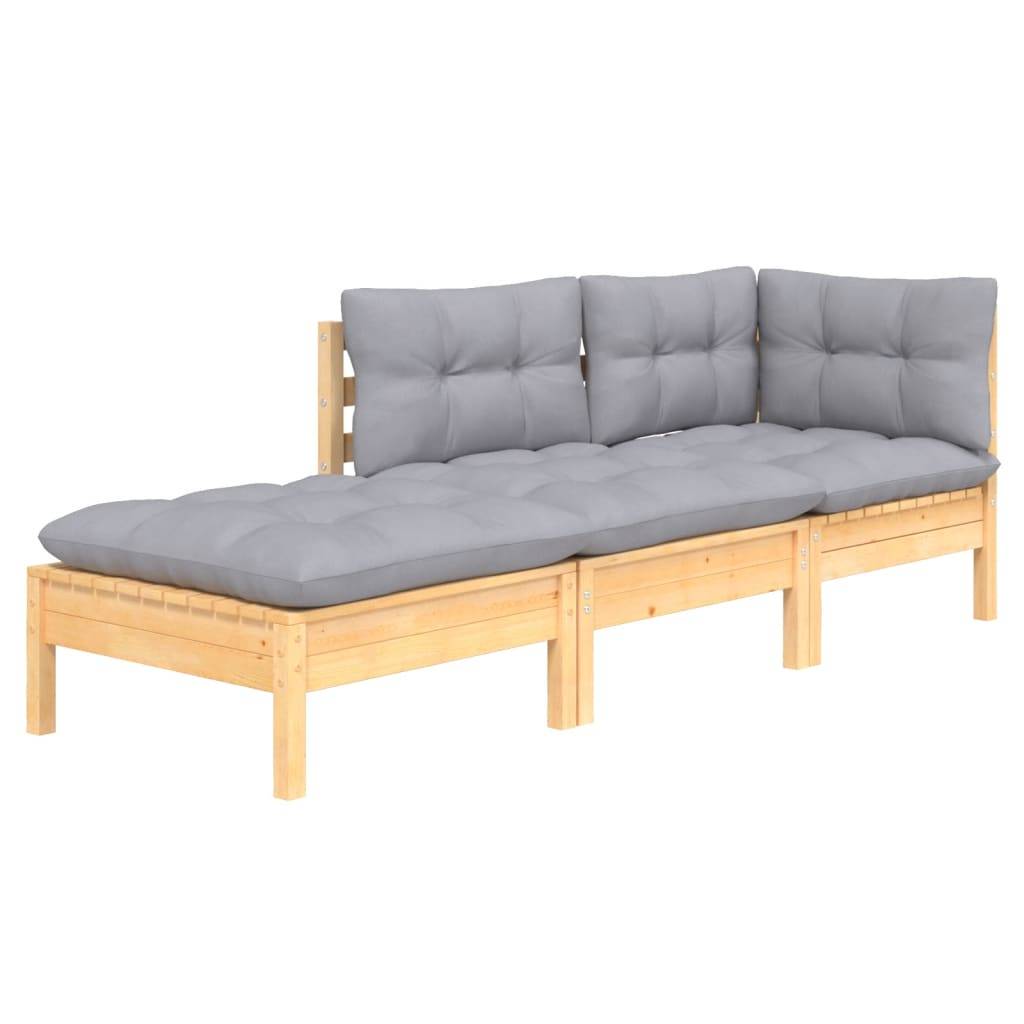 vidaXL 3-tlg. Garten-Lounge-Set mit Grauen Kissen Kiefer Massivholz