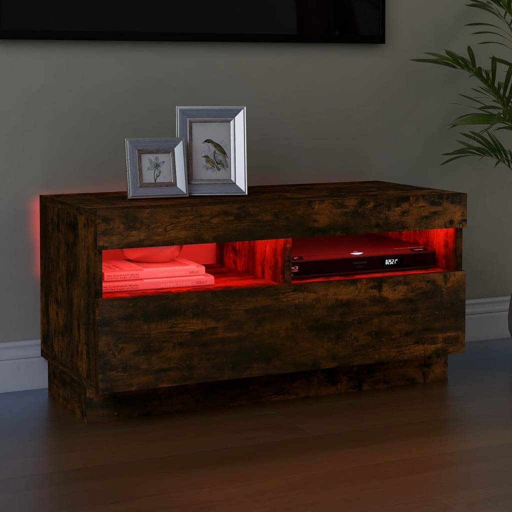 vidaXL TV-Schrank mit LED-Leuchten Räuchereiche 80x35x40 cm
