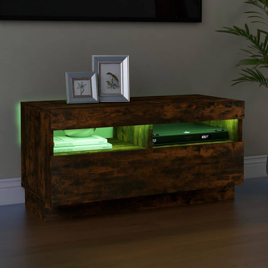 vidaXL TV-Schrank mit LED-Leuchten Räuchereiche 80x35x40 cm
