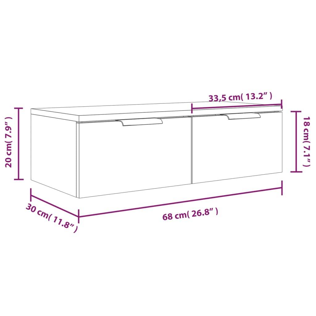 vidaXL Wandschrank Betongrau 68x30x20 cm Holzwerkstoff