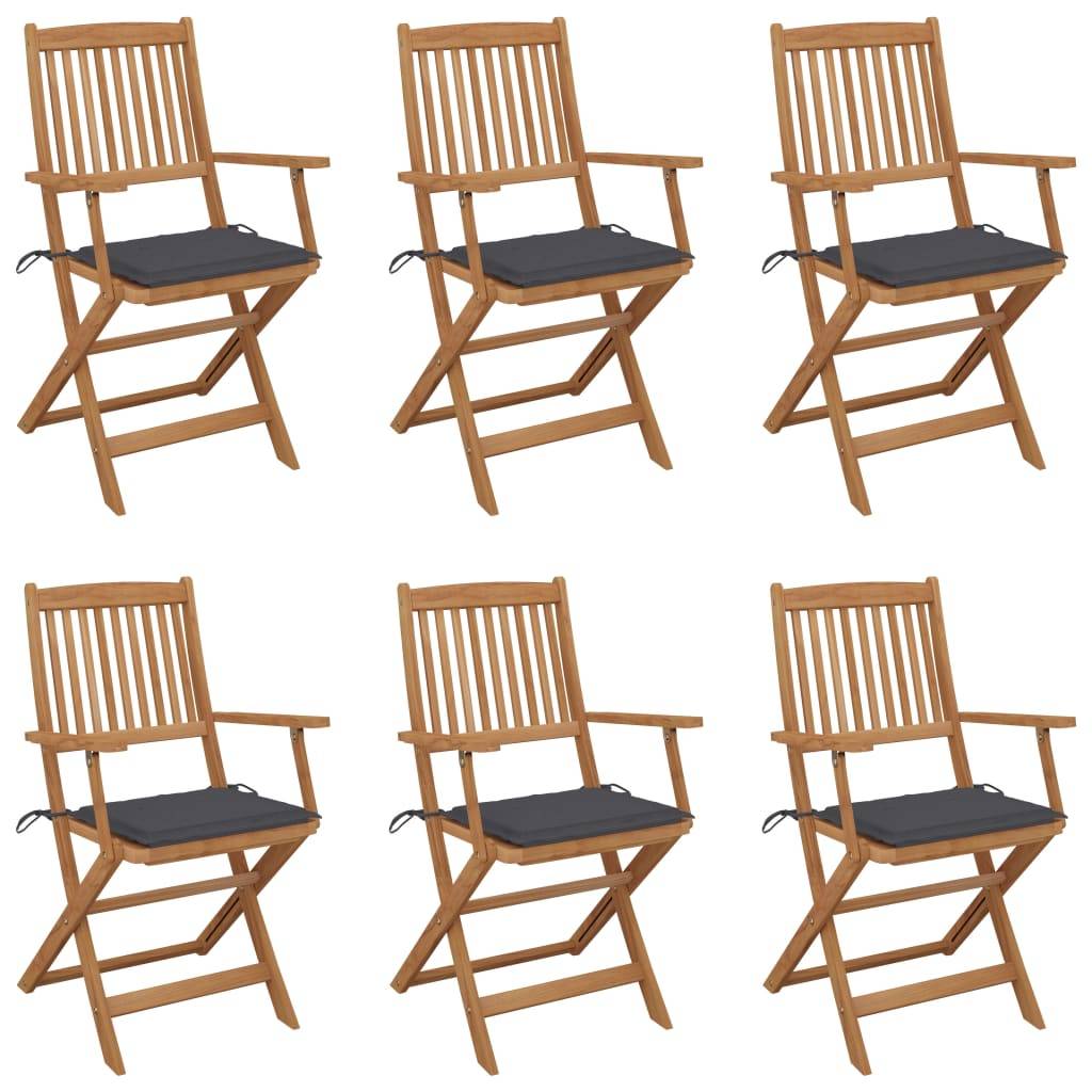 vidaXL Klappbare Gartenstühle 6 Stk. mit Kissen Massivholz Akazie