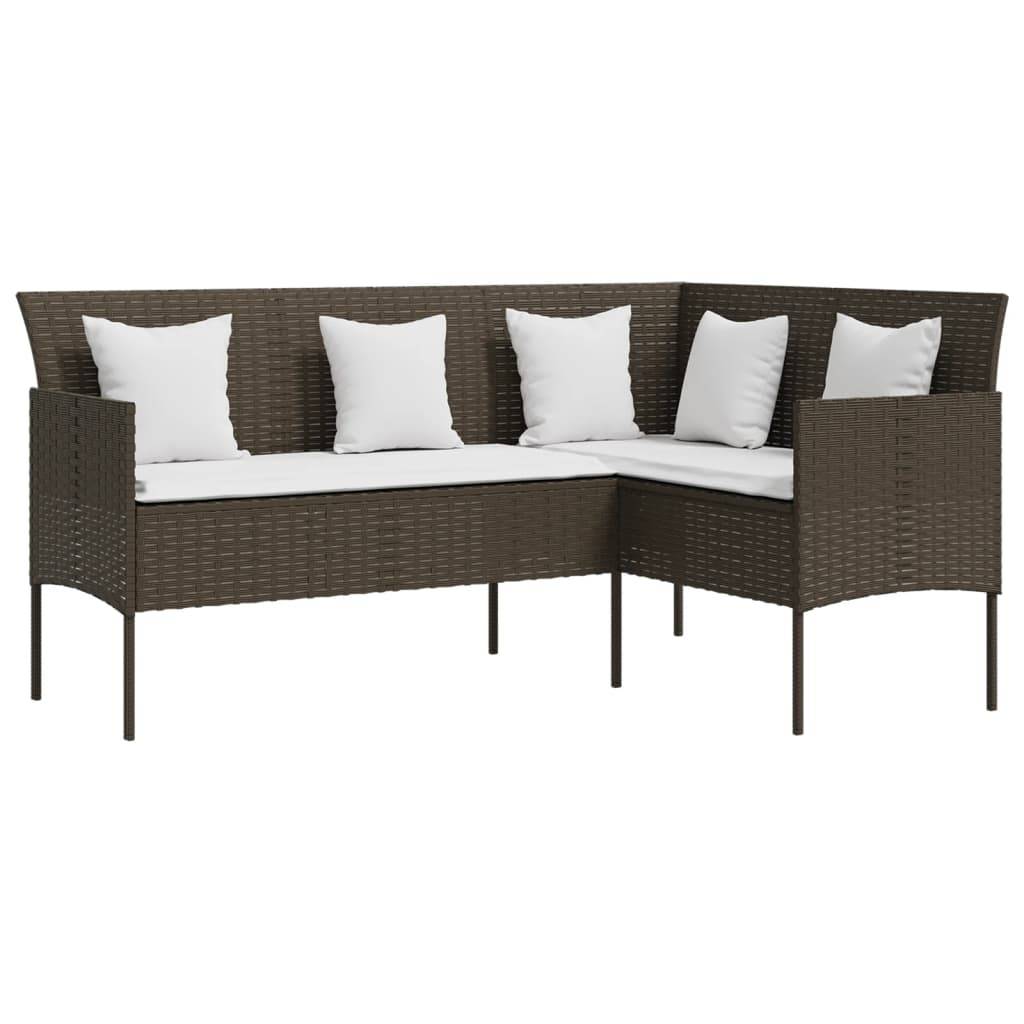 vidaXL 5-tlg. Sofagarnitur in L-Form mit Kissen Poly Rattan Braun