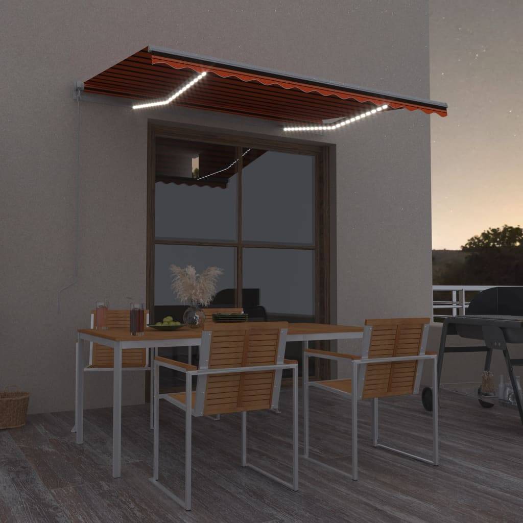 vidaXL Markise Manuell Einziehbar mit LED 300x250 cm Orange und Braun