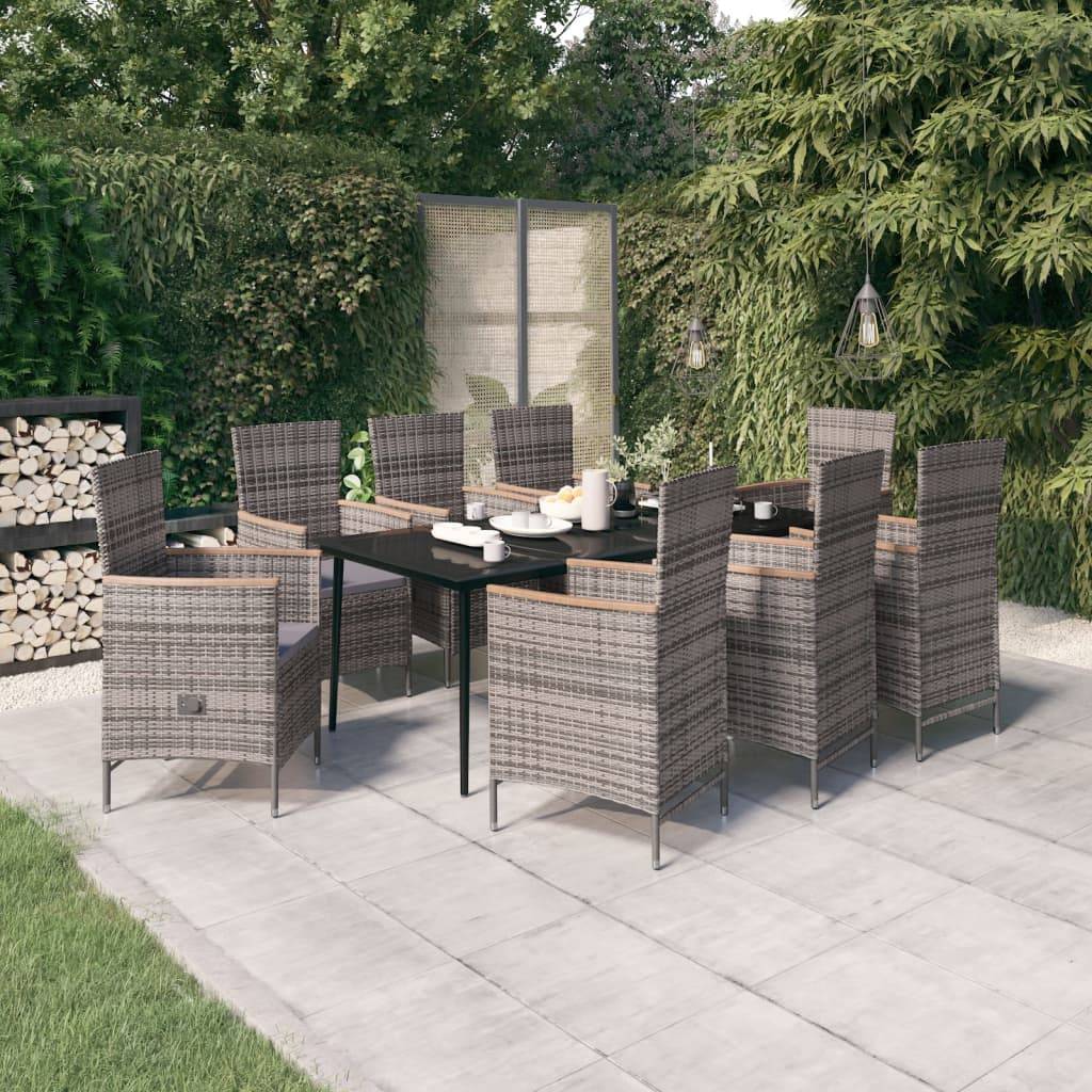 vidaXL 9-tlg. Garten-Essgruppe mit Auflagen Grau