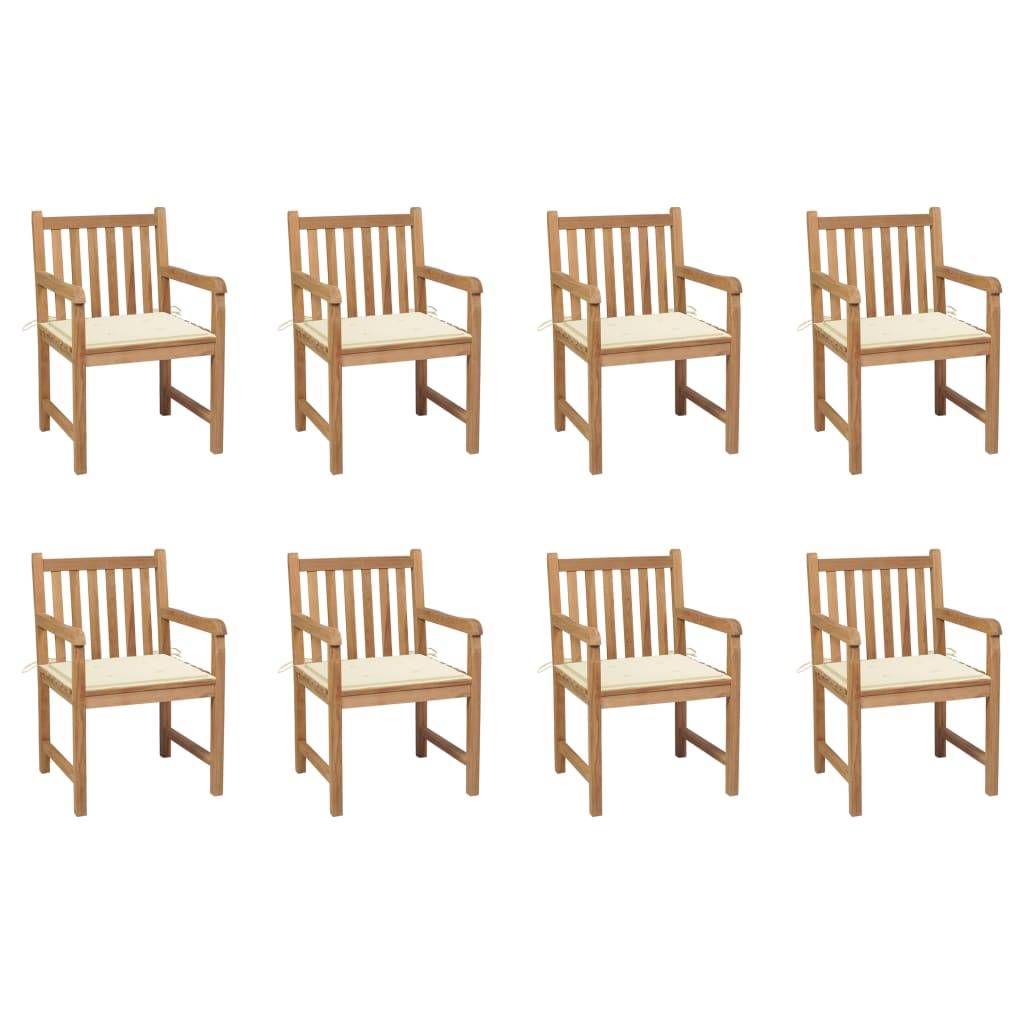 vidaXL Gartenstühle 8 Stk. mit Creme Kissen Massivholz Teak