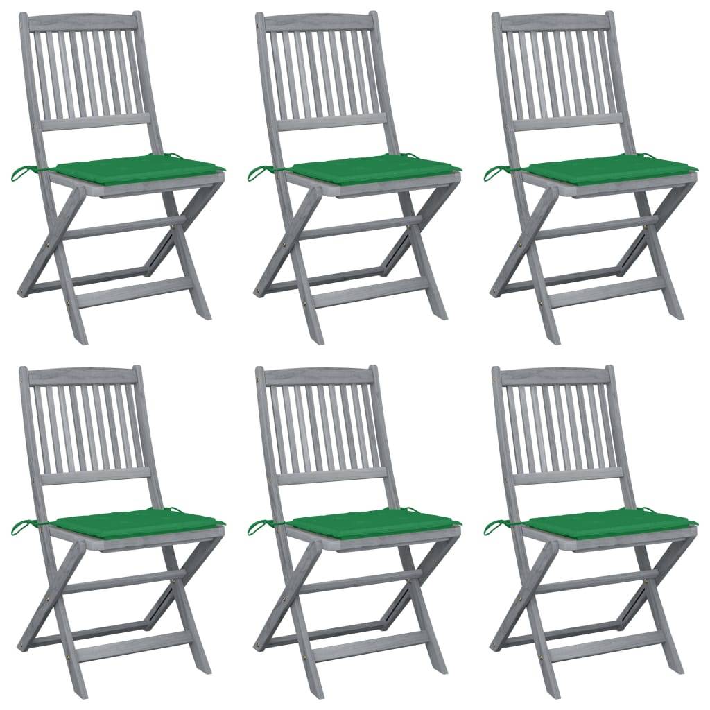 vidaXL Klappbare Gartenstühle 6 Stk. mit Sitzkissen Massivholz Akazie