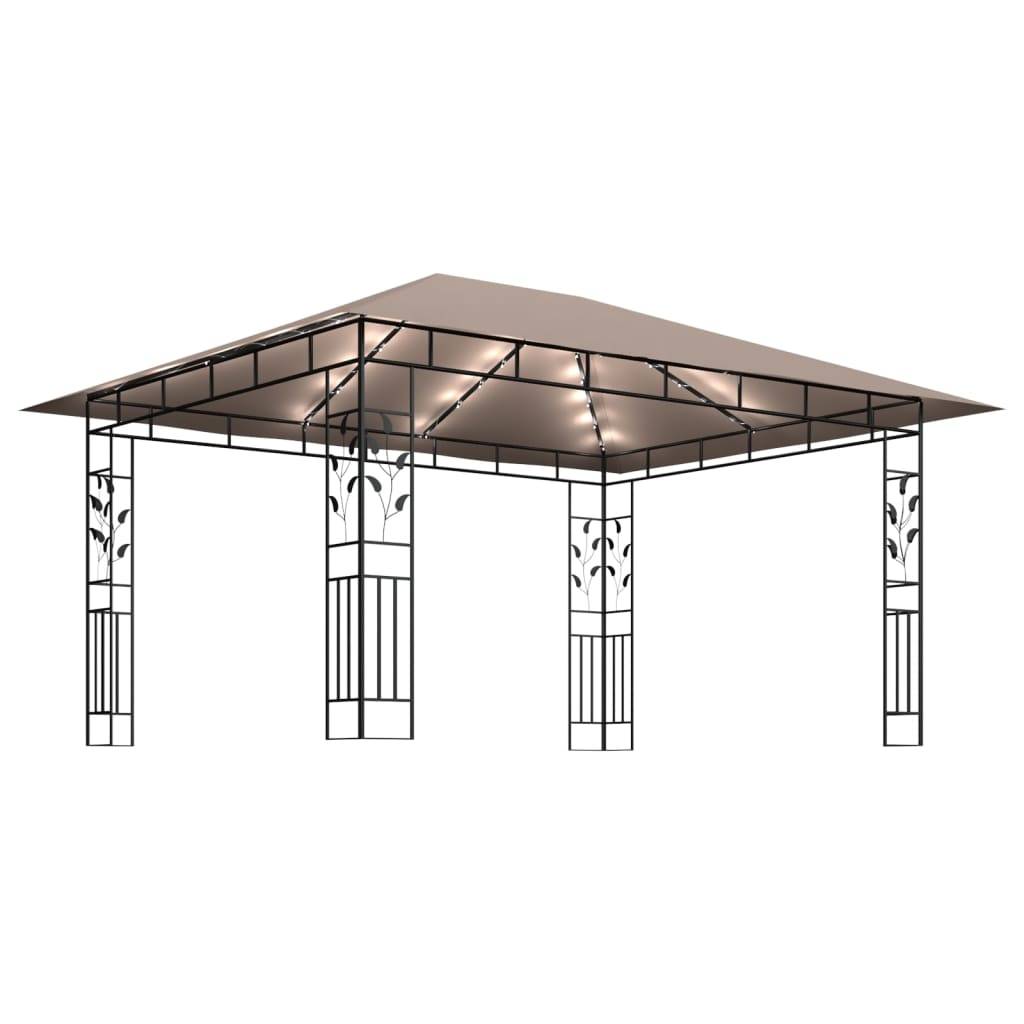 vidaXL Pavillon mit Moskitonetz & LED-Lichterkette 4x3x2,73 m Taupe
