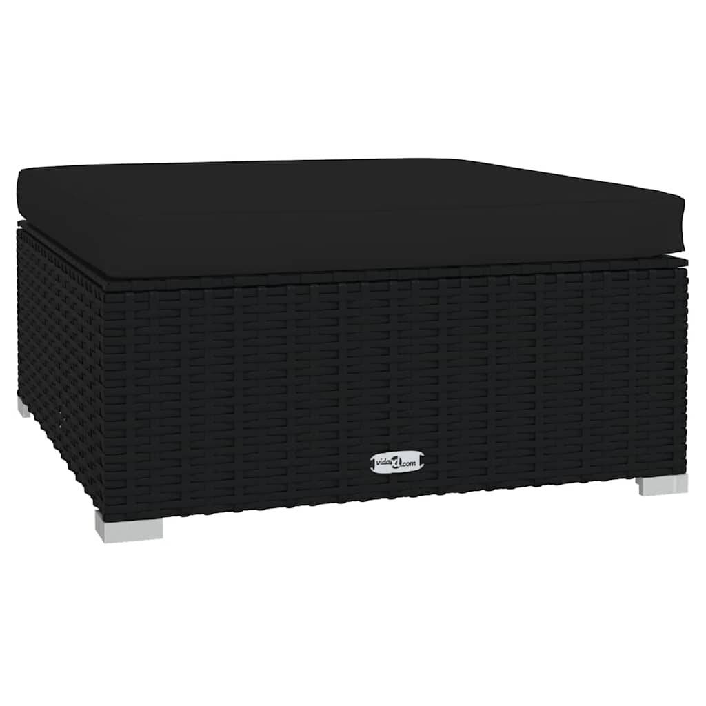 vidaXL Gartenhocker mit Kissen Schwarz 70x70x30 cm Poly Rattan