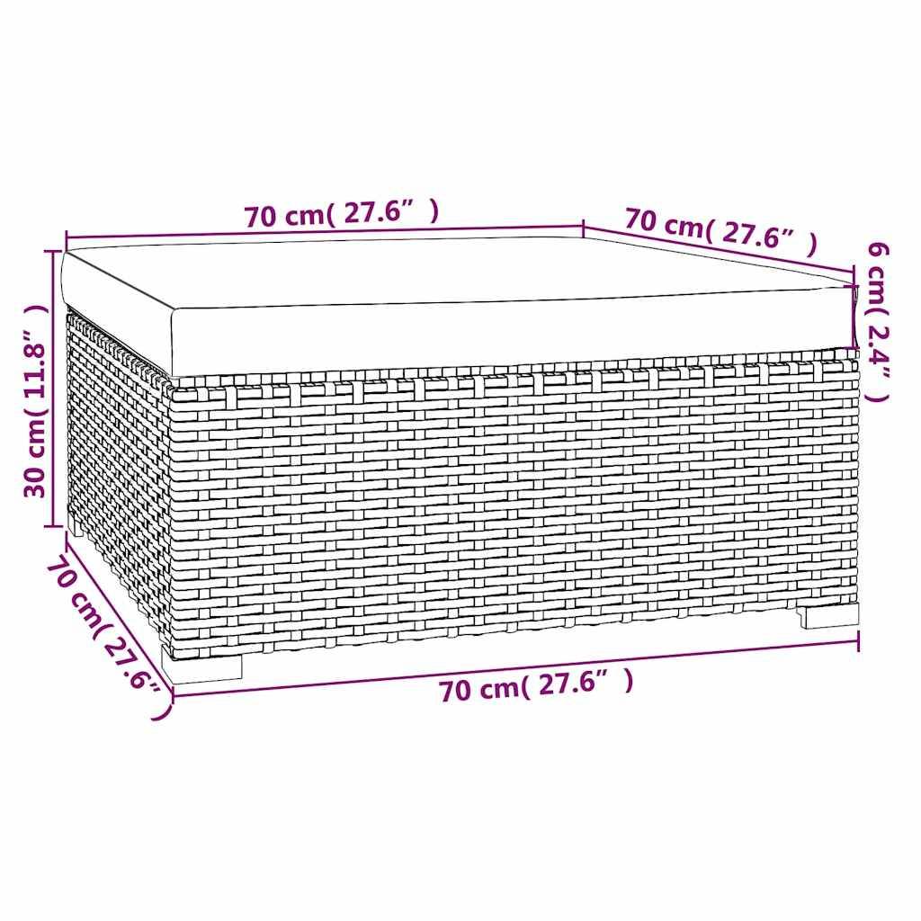 vidaXL Gartenhocker mit Kissen Schwarz 70x70x30 cm Poly Rattan