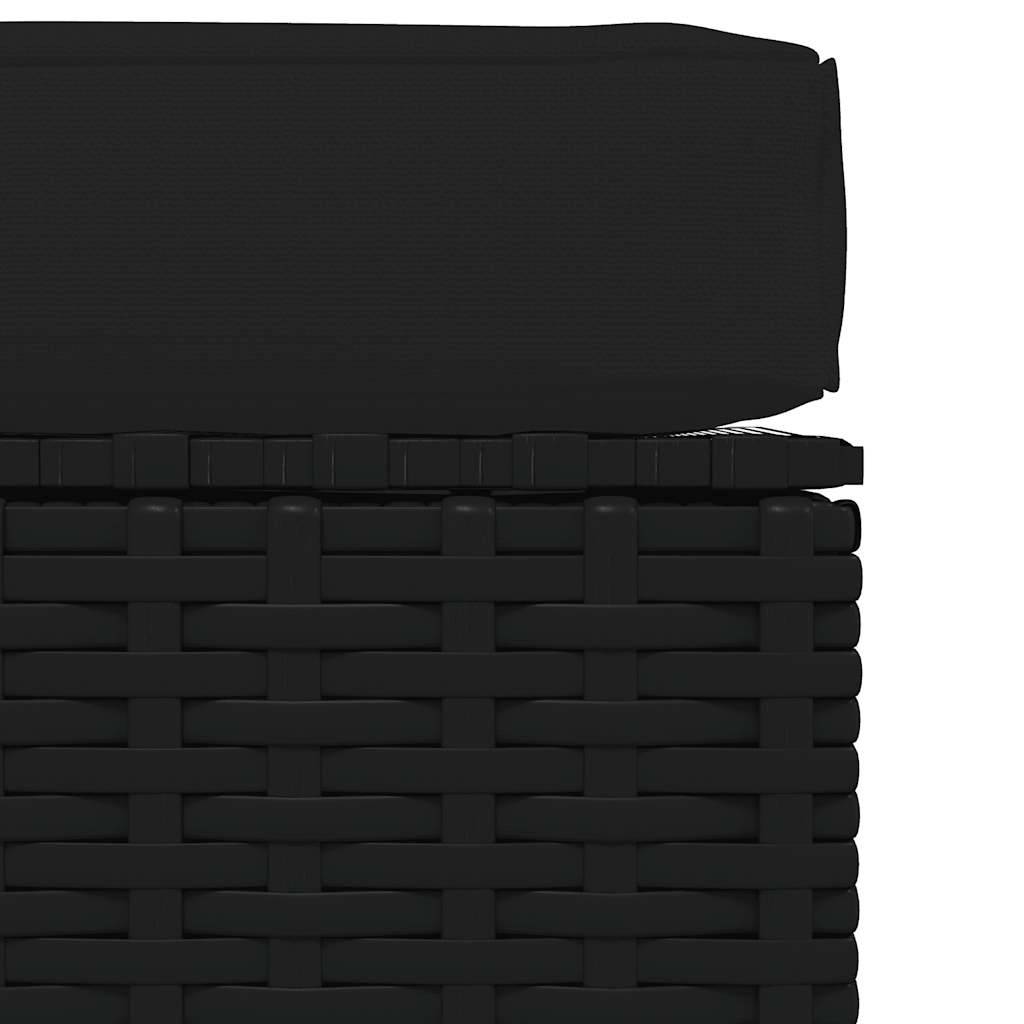 vidaXL Gartenhocker mit Kissen Schwarz 70x70x30 cm Poly Rattan