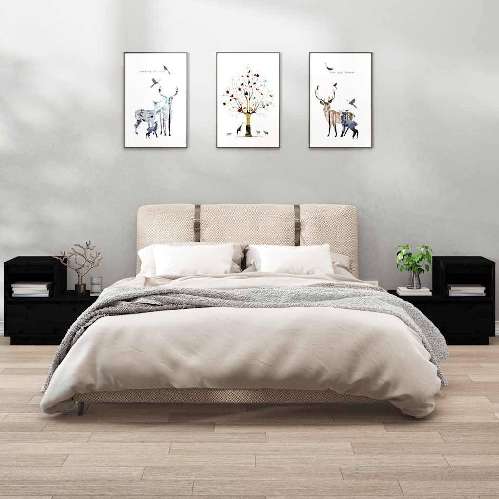 vidaXL Nachttische 2 Stk. Schwarz 60x34x51 cm Massivholz Kiefer