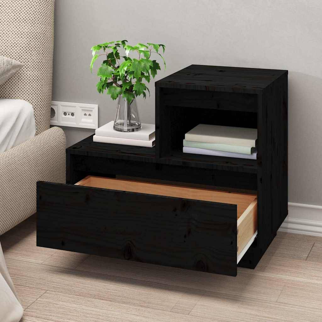 vidaXL Nachttische 2 Stk. Schwarz 60x34x51 cm Massivholz Kiefer