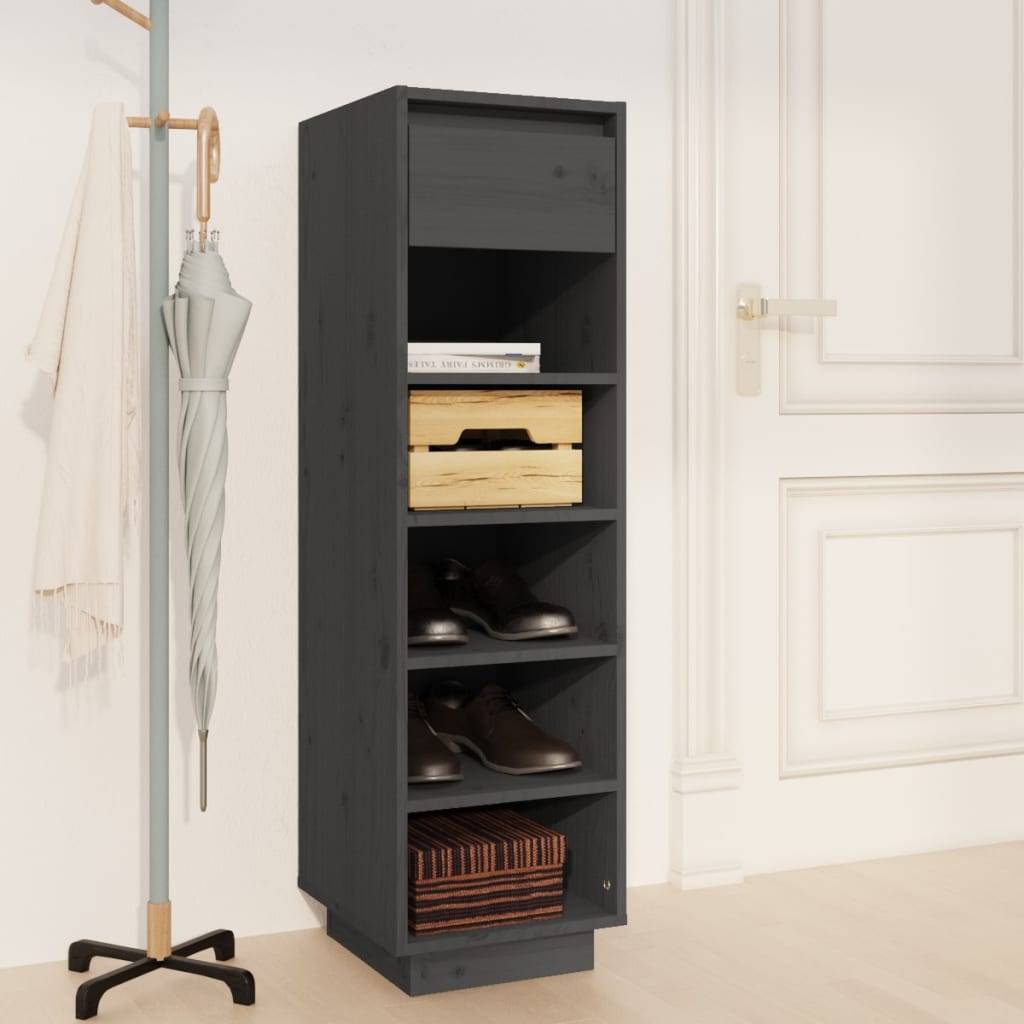 vidaXL Schuhregal Grau 30x34x105 cm Massivholz Kiefer