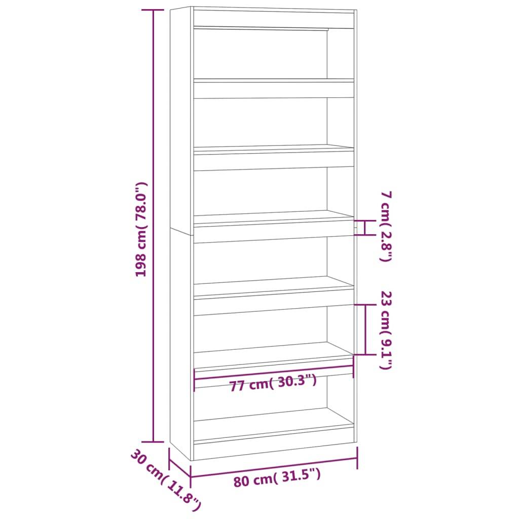 vidaXL Bücherregal/Raumteiler Betongrau 80x30x198 cm Holzwerkstoff