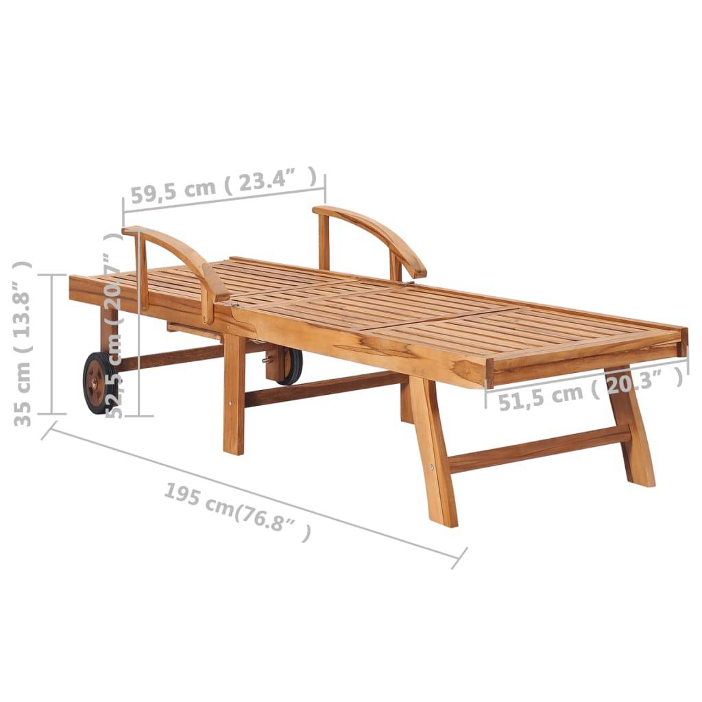 vidaXL Sonnenliege mit Auflage Weinrot Massivholz Teak