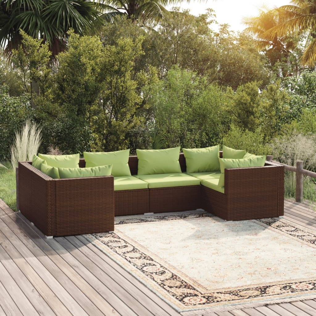 vidaXL 6-tlg. Garten-Lounge-Set mit Auflagen Poly Rattan Braun