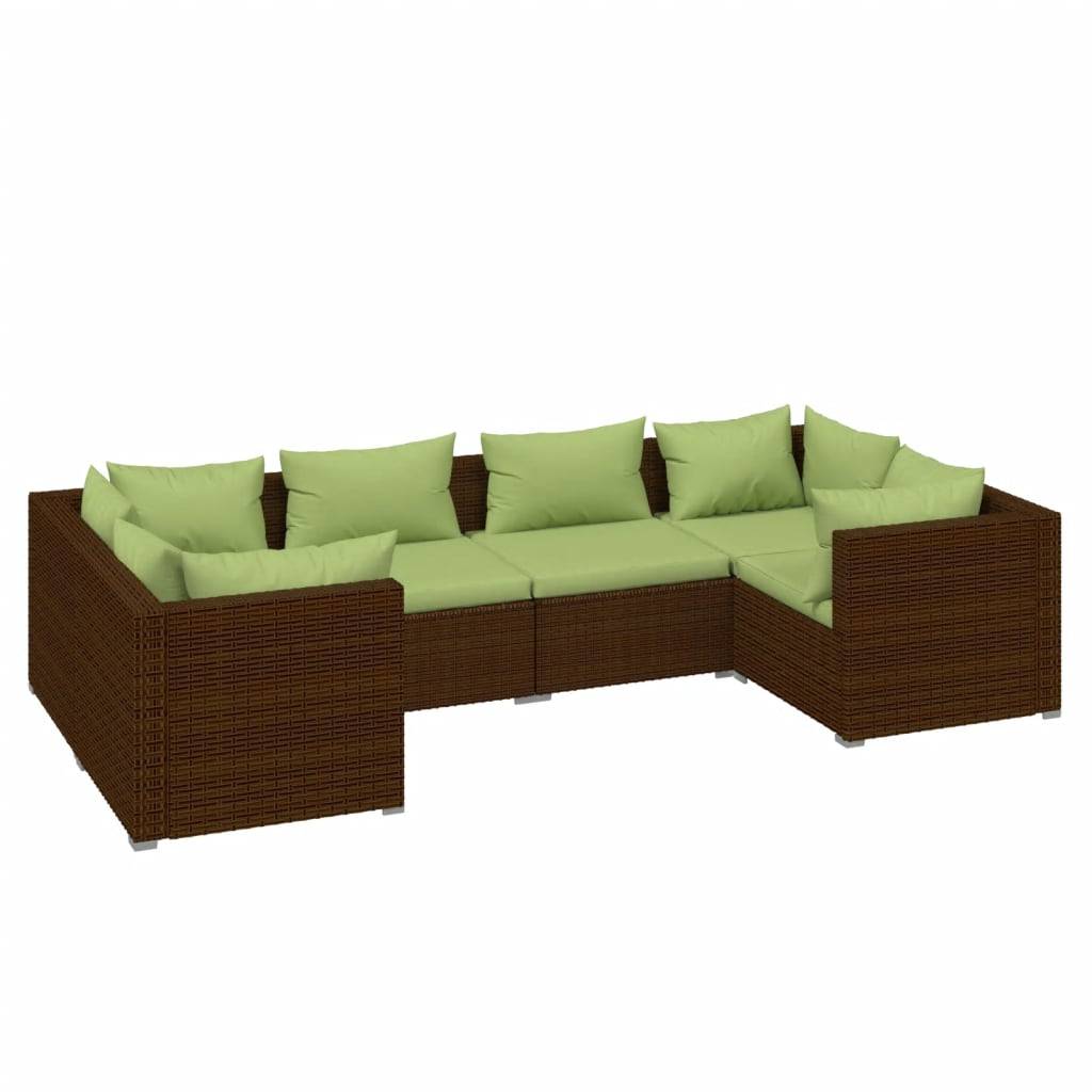 vidaXL 6-tlg. Garten-Lounge-Set mit Auflagen Poly Rattan Braun