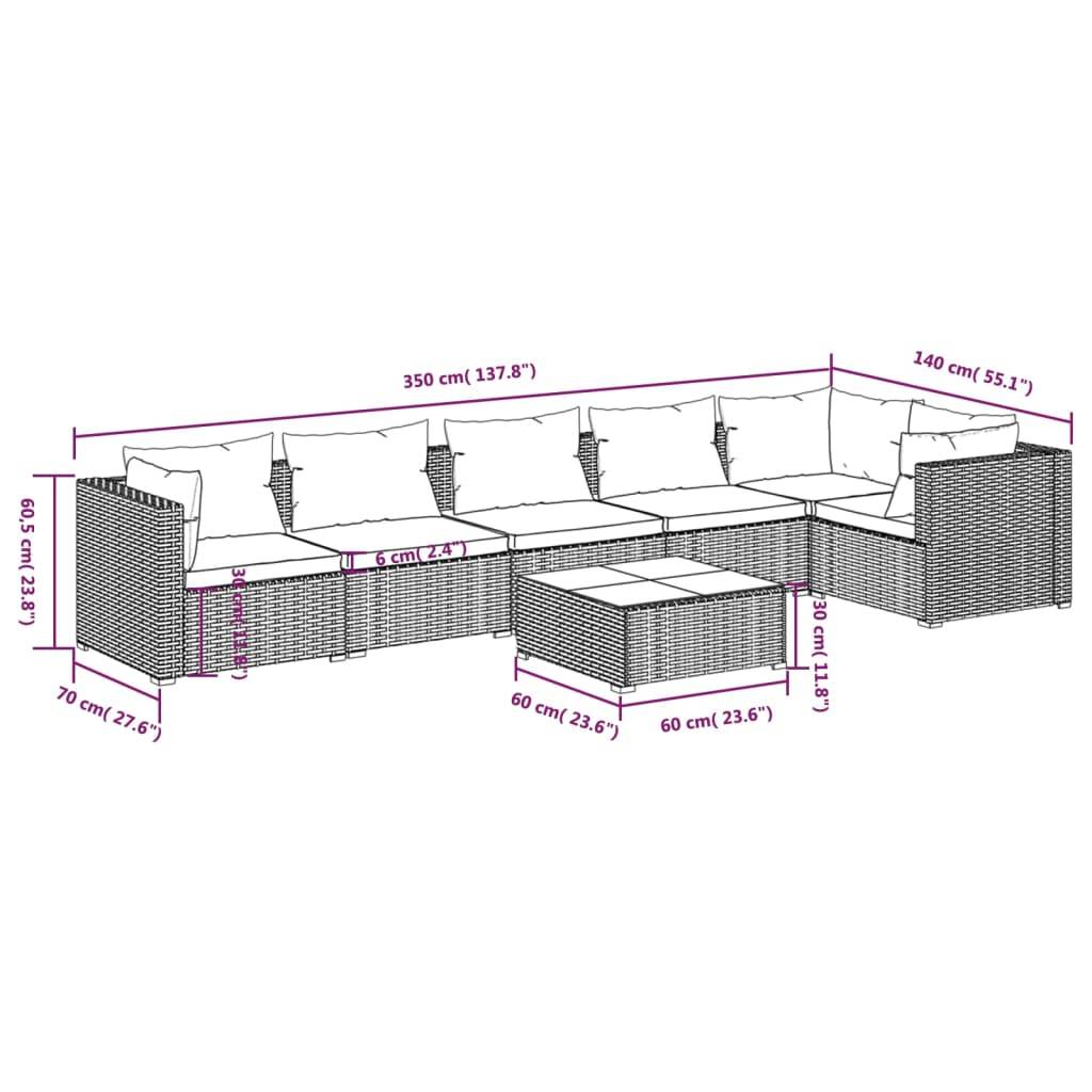 vidaXL 7-tlg. Garten-Lounge-Set mit Kissen Poly Rattan Schwarz