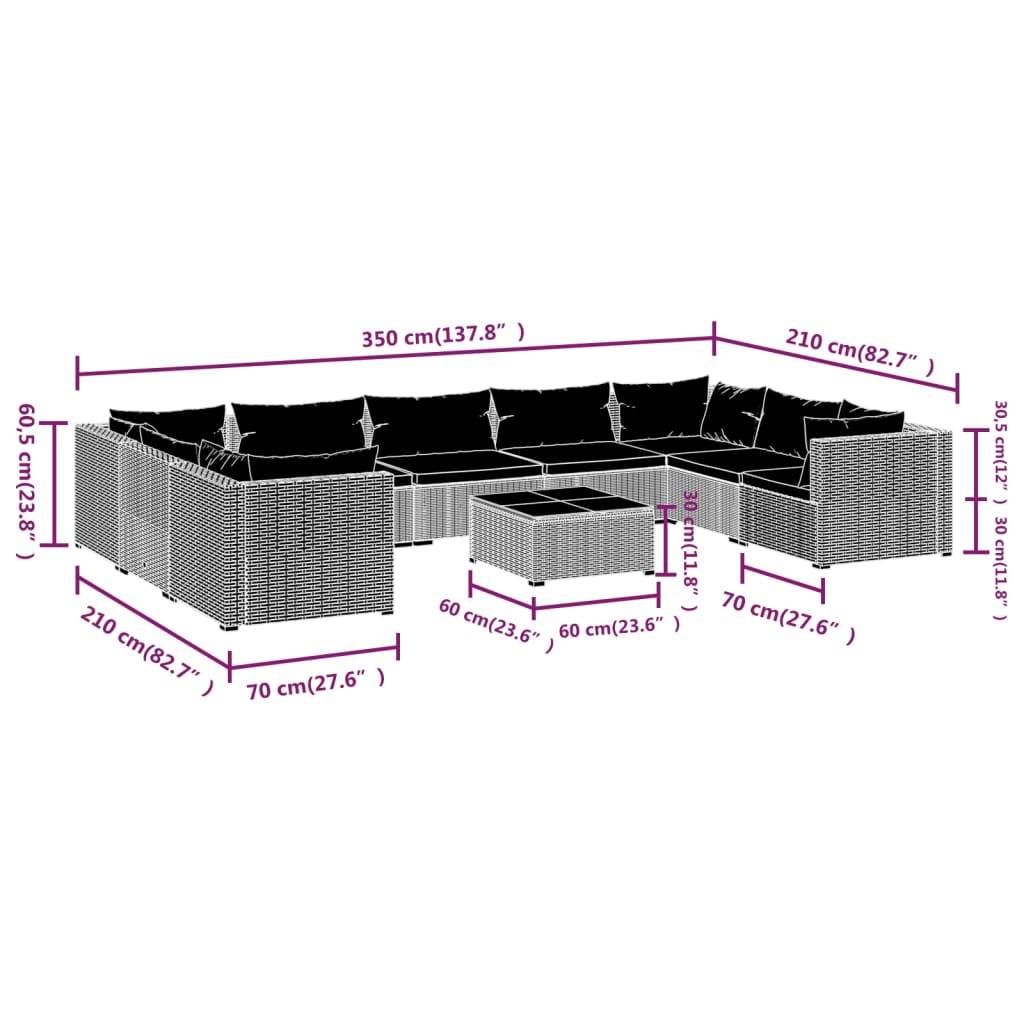 vidaXL 10-tlg. Garten-Lounge-Set mit Kissen Poly Rattan Braun