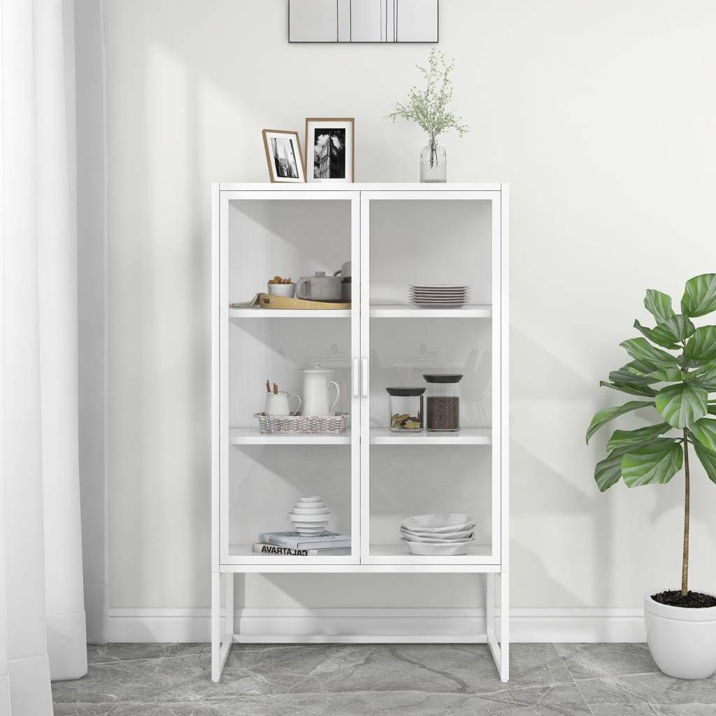 vidaXL Highboard Weiß 80x35x135 cm Stahl und Gehärtetes Glas