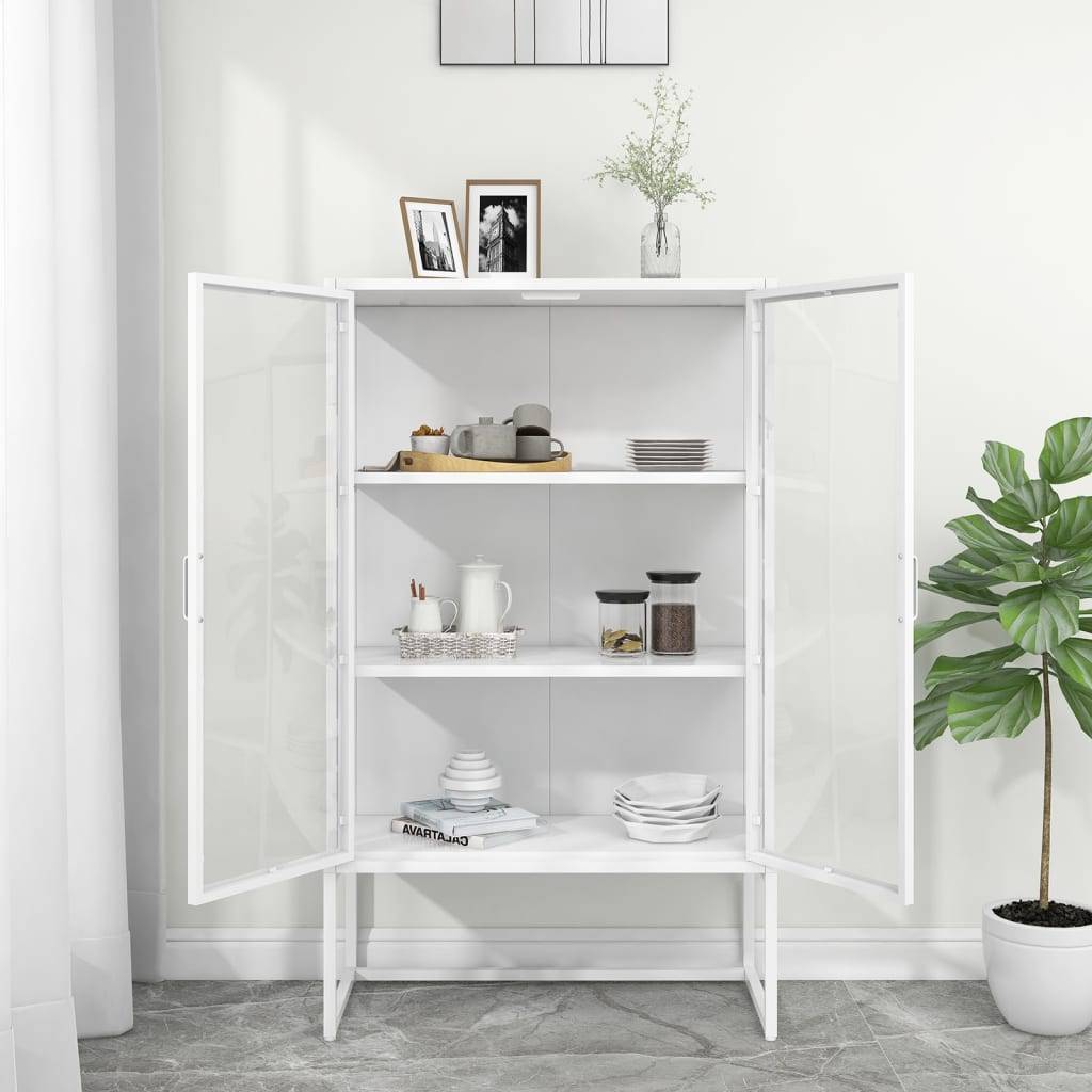 vidaXL Highboard Weiß 80x35x135 cm Stahl und Gehärtetes Glas