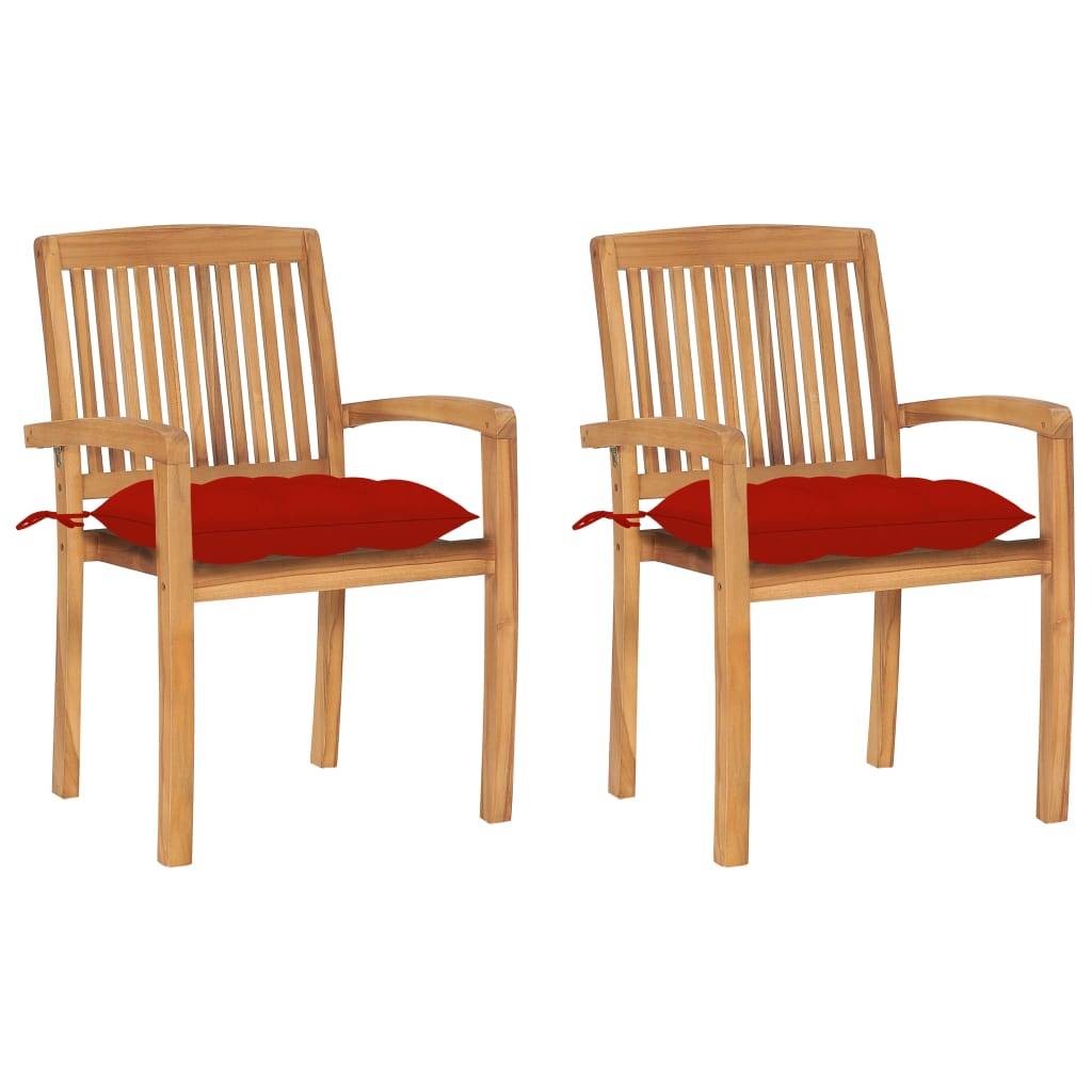 vidaXL Gartenstühle 2 Stk. mit Roten Kissen Massivholz Teak
