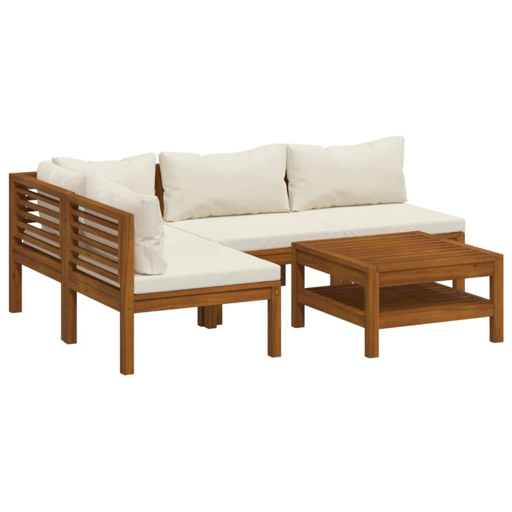 vidaXL 5-tlg. Garten-Lounge-Set mit Creme Kissen Massivholz Akazie