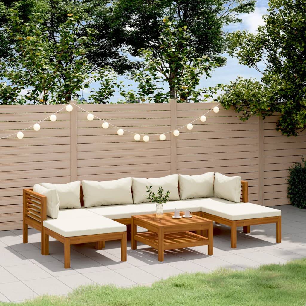 vidaXL 7-tlg. Garten-Lounge-Set mit Creme Kissen Massivholz Akazie