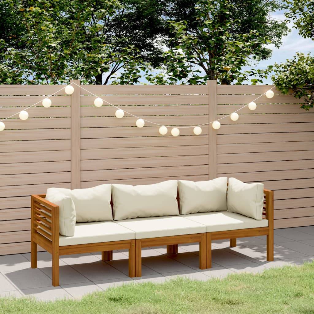 vidaXL 3-Sitzer-Gartensofa mit Creme Kissen Massivholz Akazie