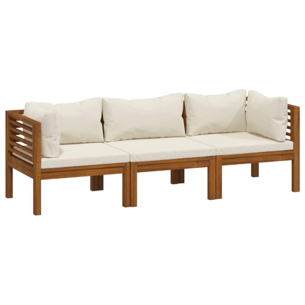 vidaXL 3-Sitzer-Gartensofa mit Creme Kissen Massivholz Akazie