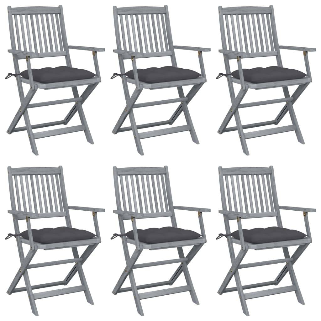 vidaXL Klappbare Gartenstühle 6 Stk. mit Kissen Massivholz Akazie