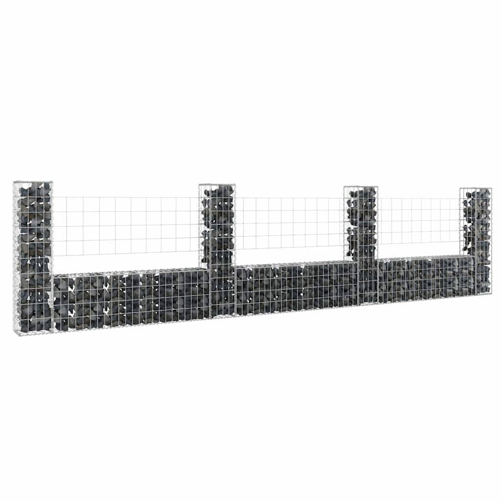 vidaXL Gabionenkorb U-Form mit 4 Säulen Eisen 380x20x100 cm
