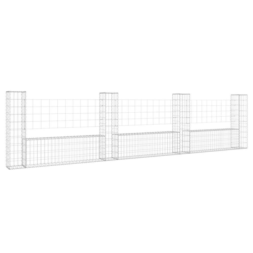 vidaXL Gabionenkorb U-Form mit 4 Säulen Eisen 380x20x100 cm