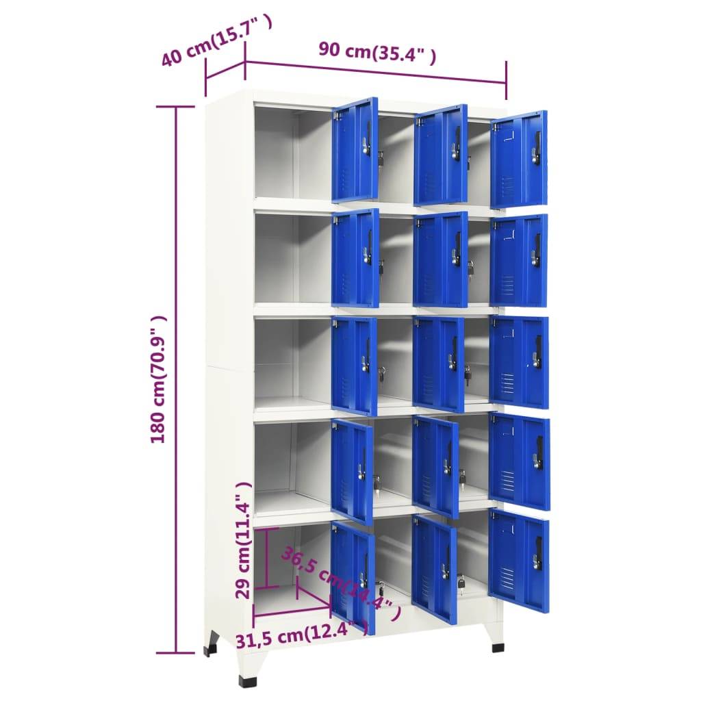 vidaXL Schließfachschrank Grau und Blau 90x40x180 cm Stahl