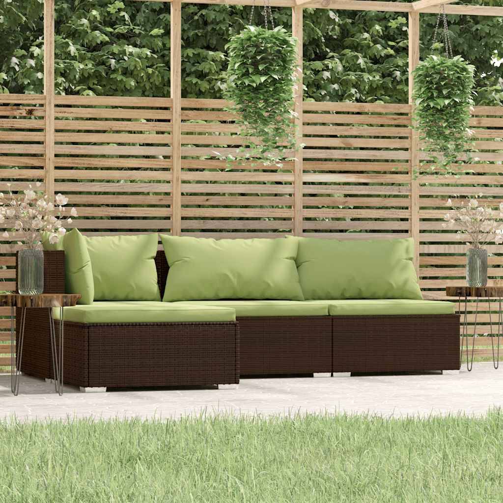 vidaXL 4-tlg. Garten-Lounge-Set mit Kissen Braun Poly Rattan