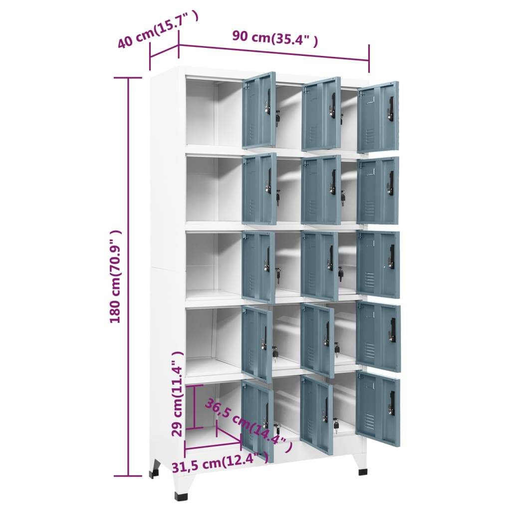vidaXL Schließfachschrank Hellgrau und Dunkelgrau 90x40x180 cm Stahl