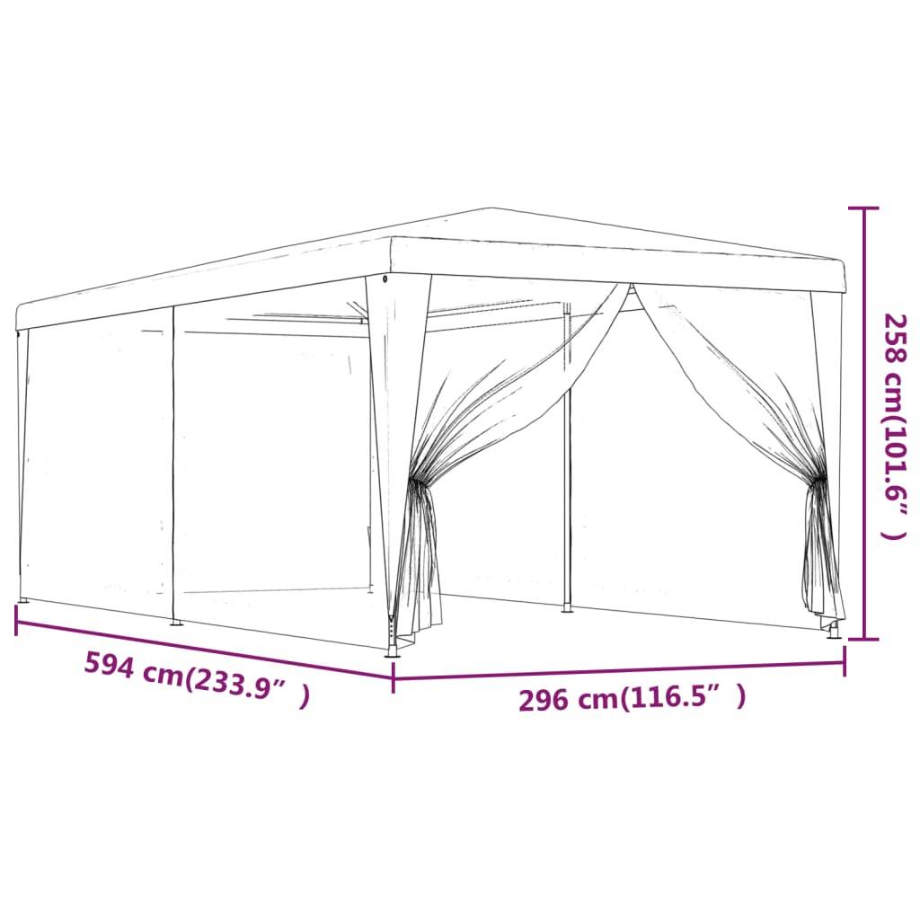vidaXL Partyzelt mit 6 Mesh-Seitenwänden Rot 3x6 m HDPE