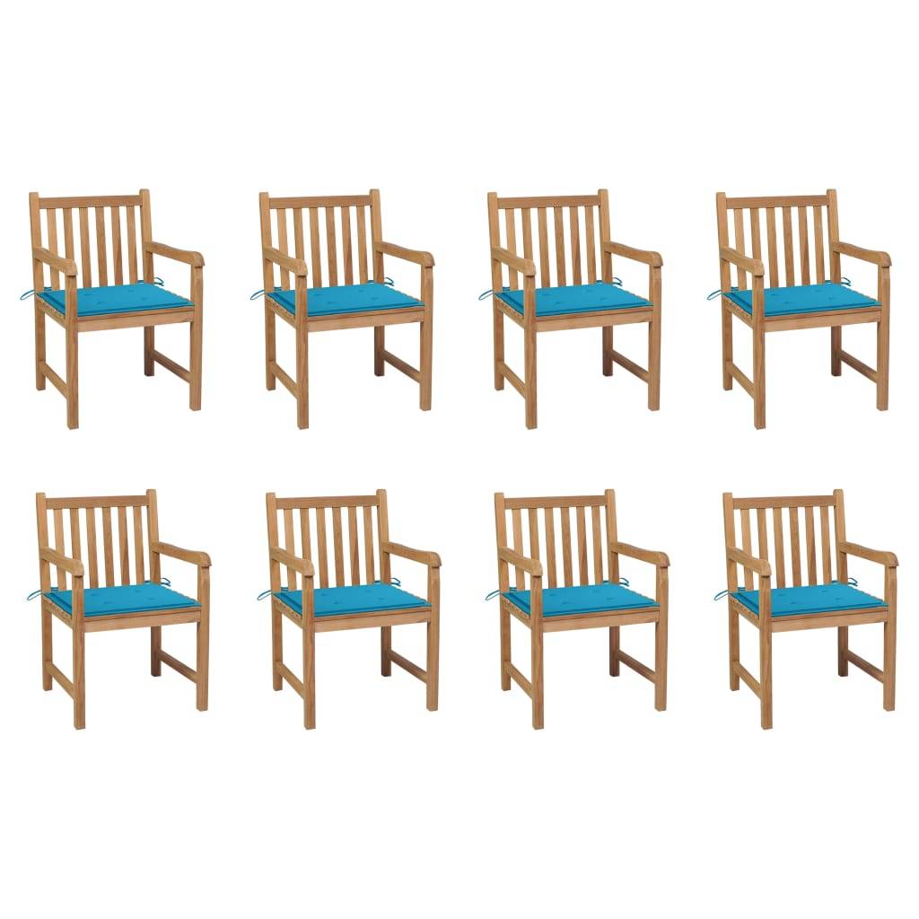 vidaXL Gartenstühle 8 Stk. mit Blauen Kissen Massivholz Teak