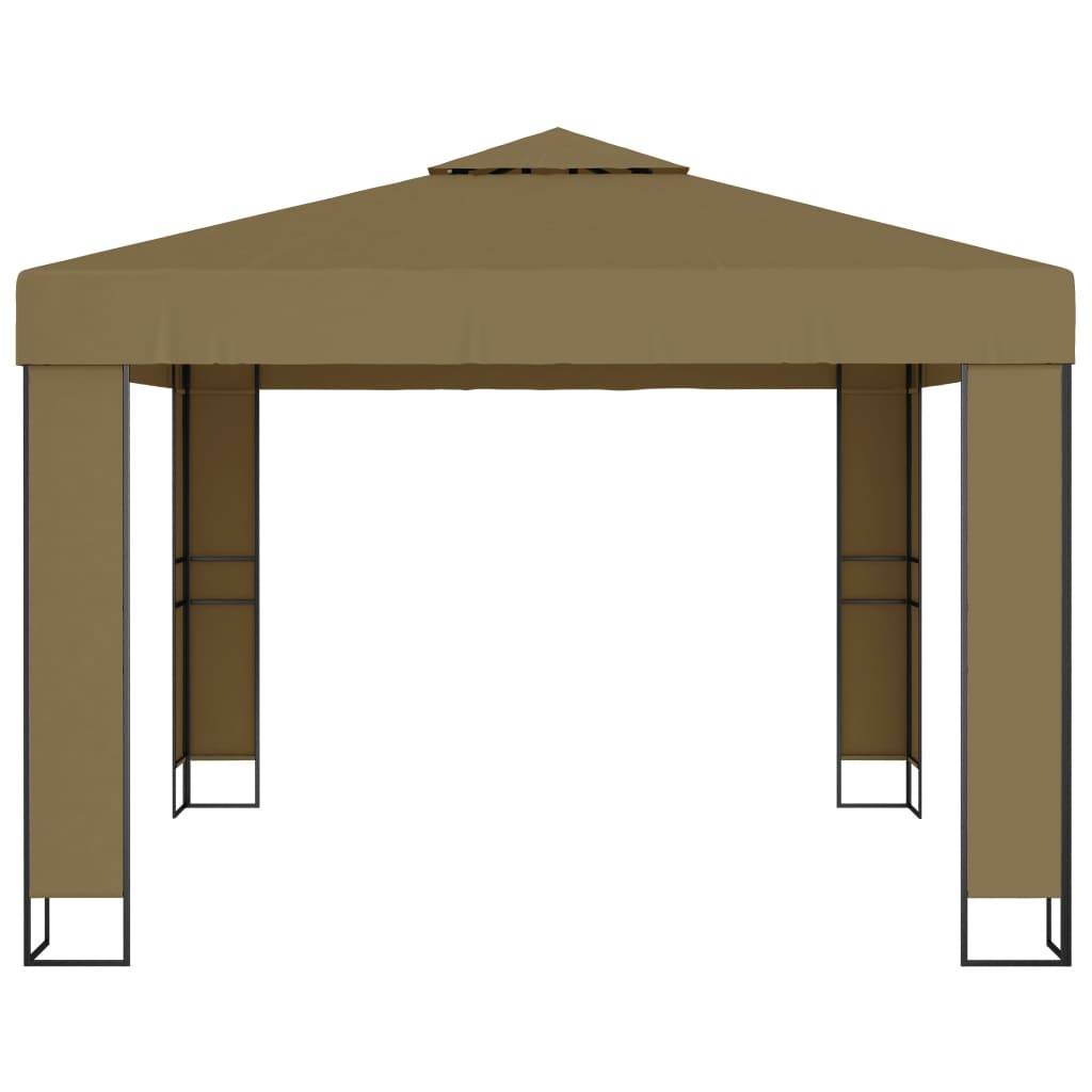 vidaXL Pavillon mit Doppeldach & LED-Lichterkette 3x3x2,7 m Taupe