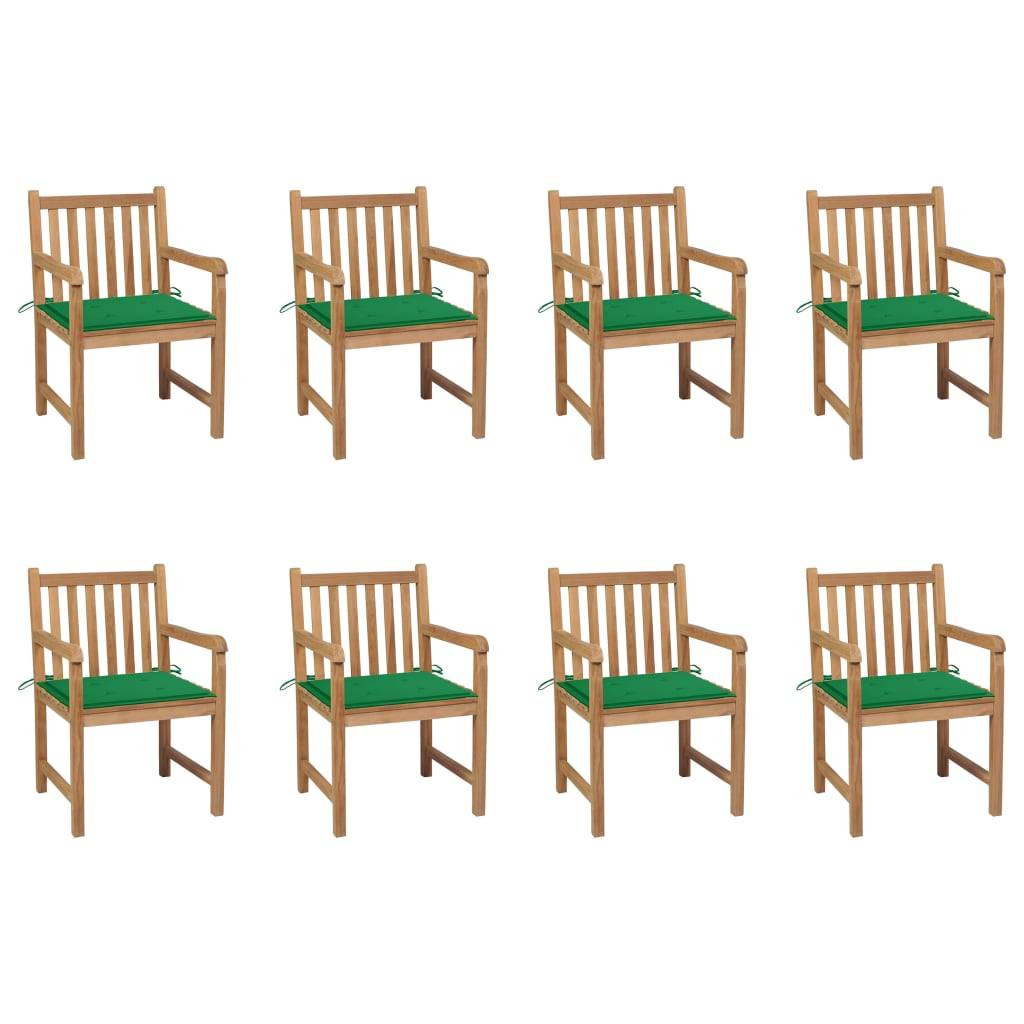 vidaXL Gartenstühle 8 Stk. mit Grünen Kissen Massivholz Teak